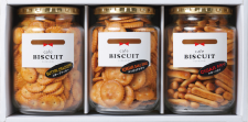 Set of bottles of three Kajitani biscuit products